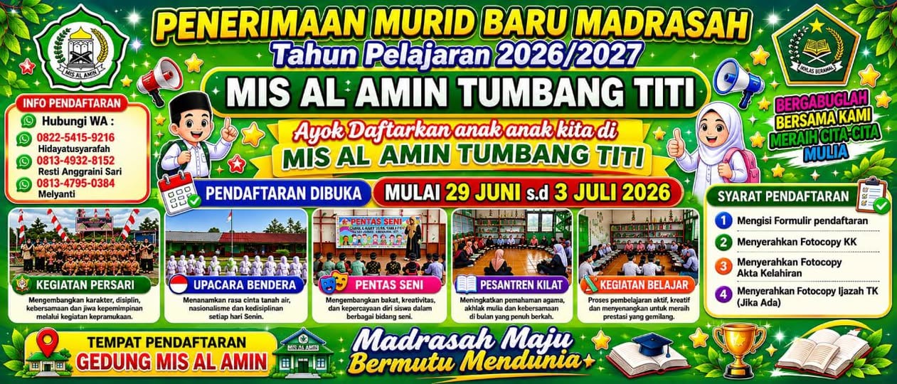 Banner penerimaan murid baru MIS Al Amin Tumbang Titi tahun pelajaran 2026/2027